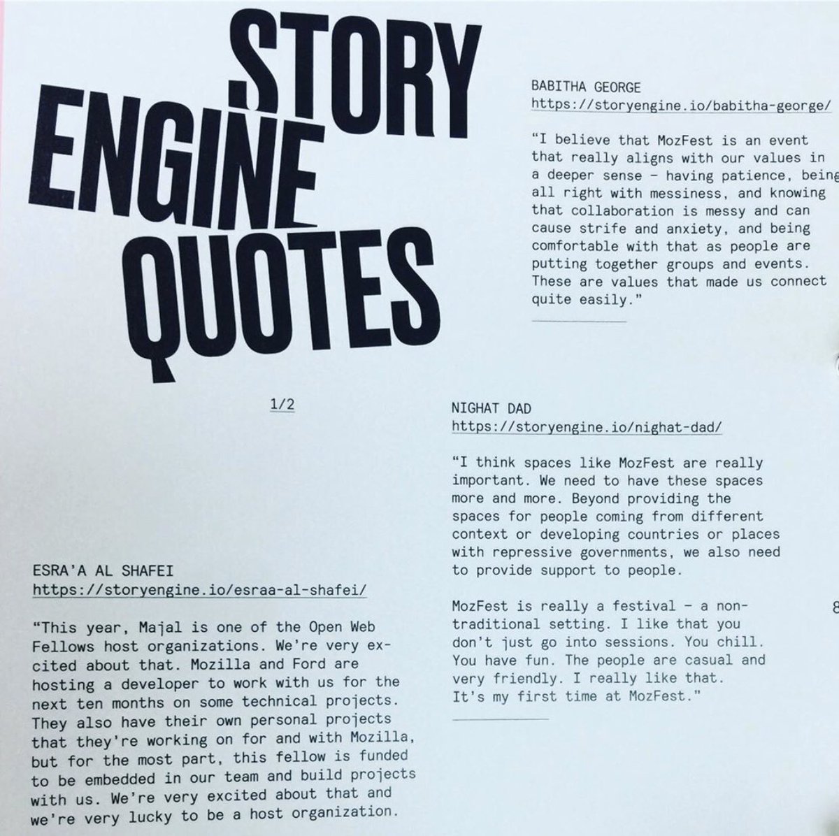 listening_loup's tweet image. So excited to see some of our #StoryEngine quotes used in the #Mozfest 10th anniversary book!