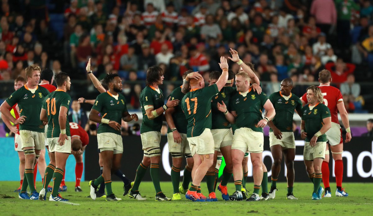 Springboks's tweet photo. #PictureJournal Entry 20:
🙌 Hard fought victory
🏴 On to England in the final
#StrongerTogether #RWC2019 #RWCFinal #WebbEllisCup #ENGvRSA https://t.co/6XhjUOWIO9
