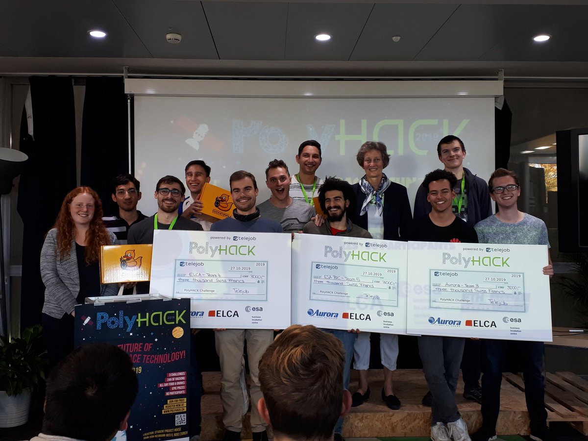 PolyHACK (@eth_polyhack) on Twitter photo Congratulations to the #PolyHACK teams who won CHF3000 cash prize from <a href="/TelejobETH/">Telejob</a> this year! Thanks to all participants at #PolyHACK2019 & you're all the winning PolyHACKers!! ππΌππΌππΌ <a href="/AuroraFlightSci/">Aurora Flight Sciences</a> @ElcaIT_en <a href="/esaBICch/">ESA BIC Switzerland</a> @UP42Official <a href="/McKinsey/">McKinsey & Company</a> #ETHZurich #Aerospace #Hackathon Congratulations to the #PolyHACK teams who won CHF3000 cash prize from <a href="/TelejobETH/">Telejob</a> this year! Thanks to all participants at #PolyHACK2019 & you're all the winning PolyHACKers!! ππΌππΌππΌ <a href="/AuroraFlightSci/">Aurora Flight Sciences</a> @ElcaIT_en <a href="/esaBICch/">ESA BIC Switzerland</a> @UP42Official <a href="/McKinsey/">McKinsey & Company</a> #ETHZurich #Aerospace #Hackathon