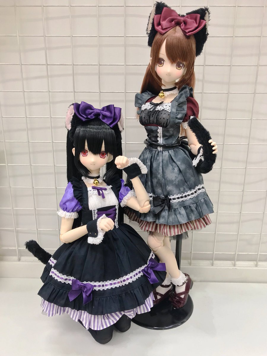 50月夜のいたずら猫メイドset」を、45,48,50cmの各ドールに着用して