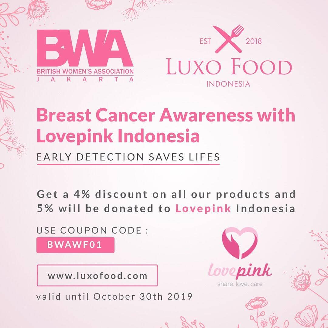 💖
We really appreciate your continued support @bwajakarta @luxofood .

#lovepink #lovepinkindonesia #breastcancerawarenessmonth #breastcancerawareness #sharelovecare #breastcancersurvivor #togetherstronger #earlydetection #earlydetectionsaveslives #indonesiagoespink #igp