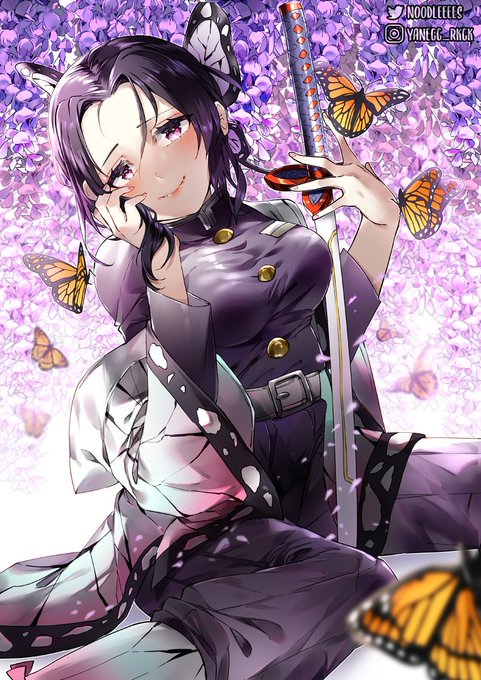 yane🎃さんがTwitterに投稿した胡蝶しのぶ(鬼滅の刃)のイラスト。