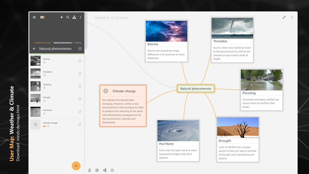 mindz_app's tweet image. A great #mindmap about weather and climate with nice pictures and useful information. Thanks Anja for publishing the map on mindz.de! 👍 

#mindmapping #app #android #Klimawandel #ClimateChange