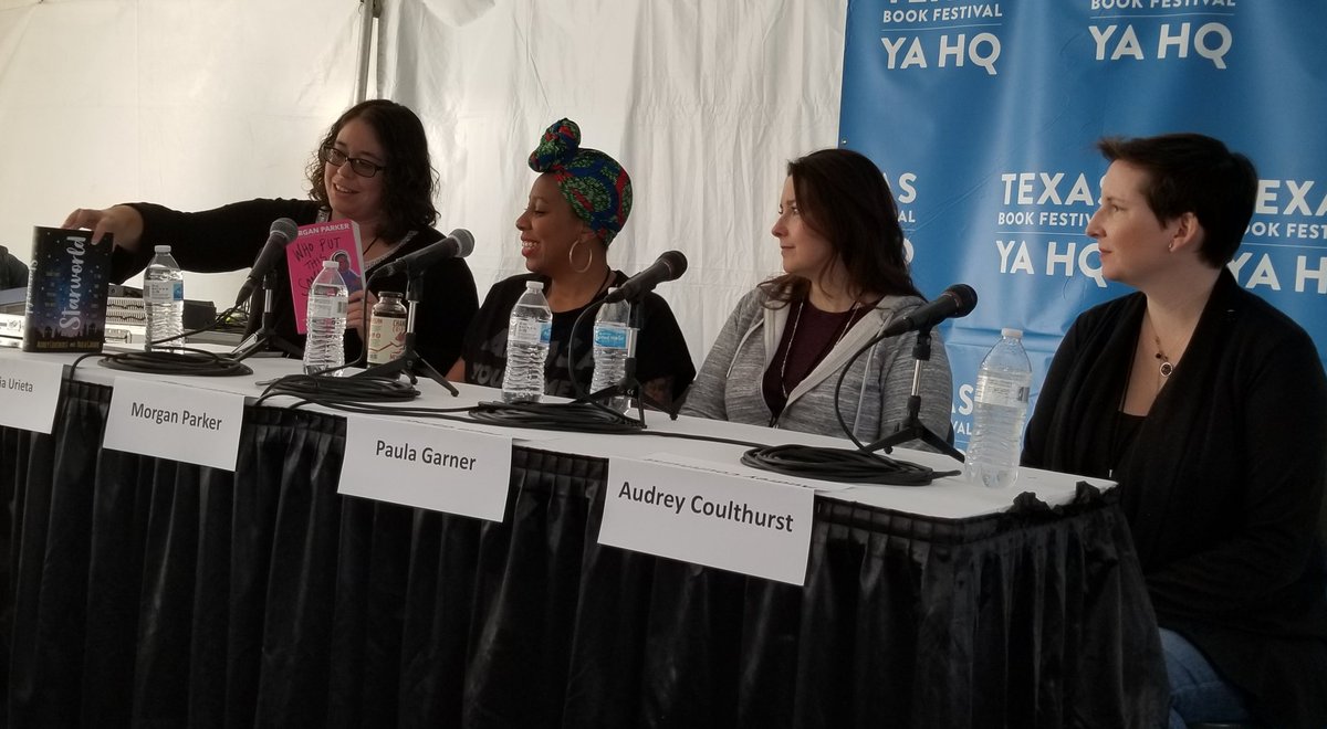 Had a blast moderating the @texasbookfest panel with @morganapple @audwrites and @paulajgarner for their new books, Who Put This Song On and Starworld.