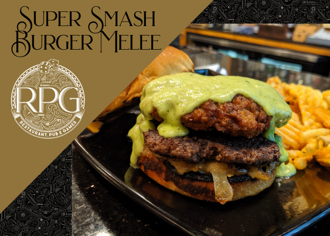 RPGLawrence's tweet photo. Come celebrate the #KUwin with our Super Smash Burger Melee. Pairs well with 5-Minute Dungeon or Boss Monster or any board game we have, really. And those crispy waffle fries.
#RPGLawrence #RPGfood #downtownLawrence #bestburger #wafflefries https://t.co/Dro4mhIuHj