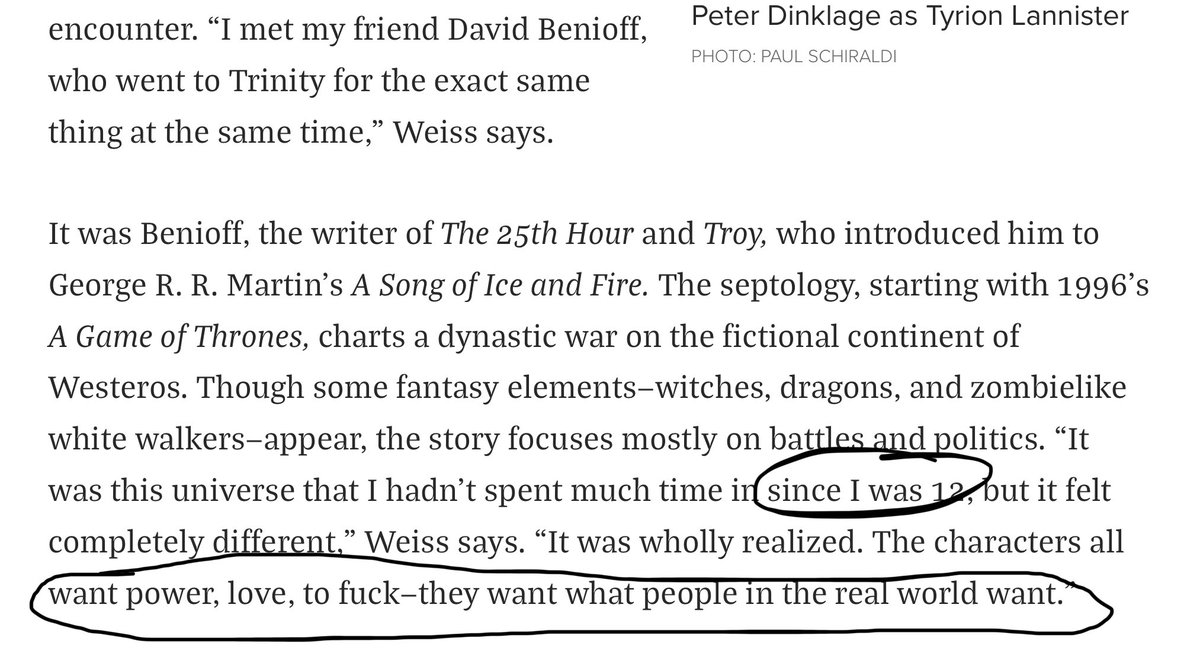 Dan was more vocal on the issue of fantasy fans. Here’s an article where he comments he hadnt liked that genre since he was 12.
