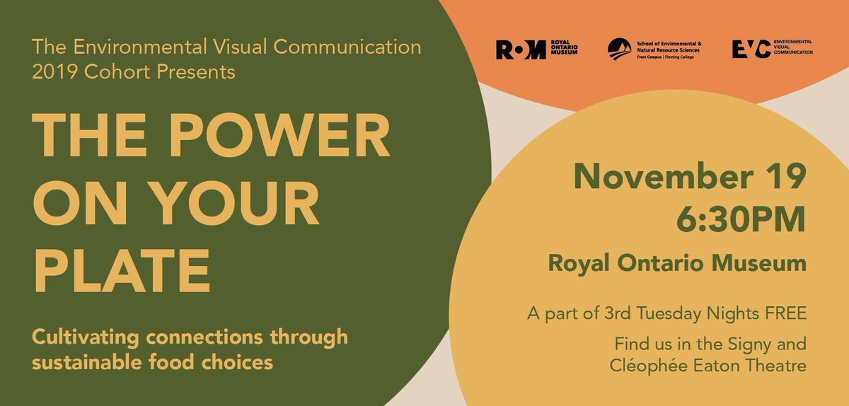 Our EVC class is hosting a talk on sustainable food choices at the ROM! You won’t want to miss this evening of storytelling on November 19th.
#poweronyourplate #sustainablefood #alwayslearning 

facebook.com/events/5637036…