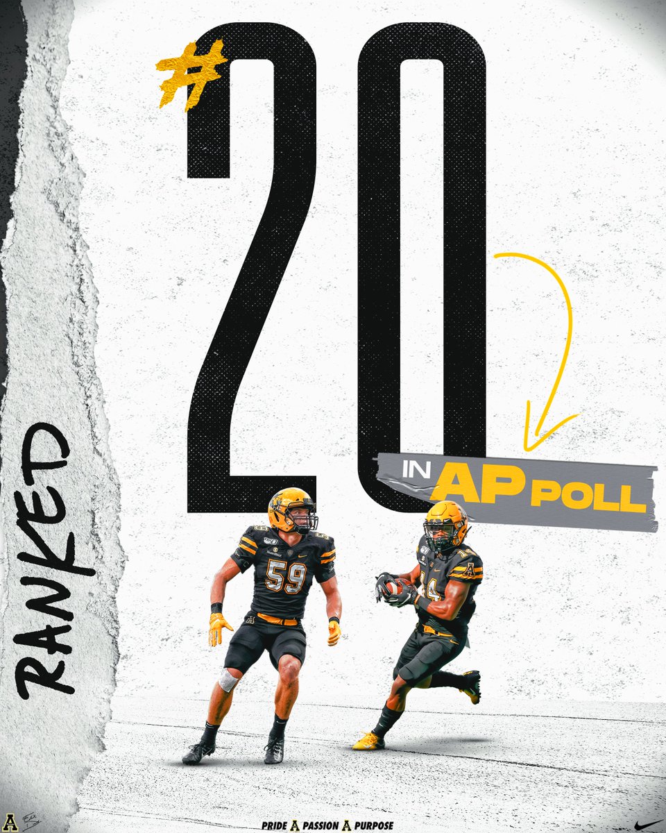 App State will head into Thursday's nationally televised (ESPNU) game vs. Georgia Southern as the No. 20 team in the <a href="/AP_Top25/">AP Top 25</a>. #PridePassionPurpose #BeatSouthern