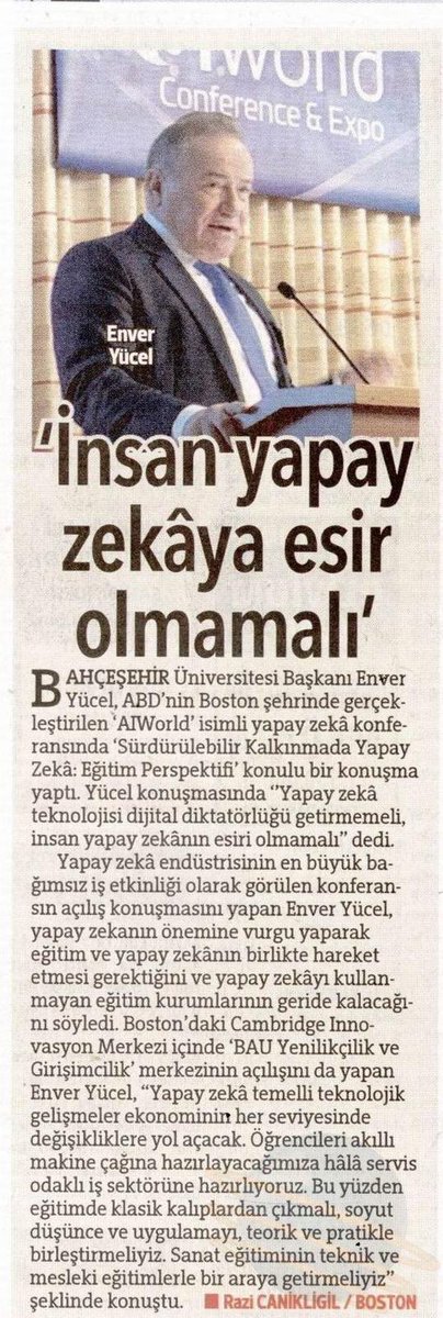 UgurOkullari's tweet photo. BAU Global Başkanı Sayın Enver Yücel,
“İnsan, yapay zekaya esir olmamalı.”
#DünyaYapayZekaKongresi
#AIWorldConference
#EnverYücel
#UğurluOlmak
#Hürriyet https://t.co/ZkvCUC0oUU