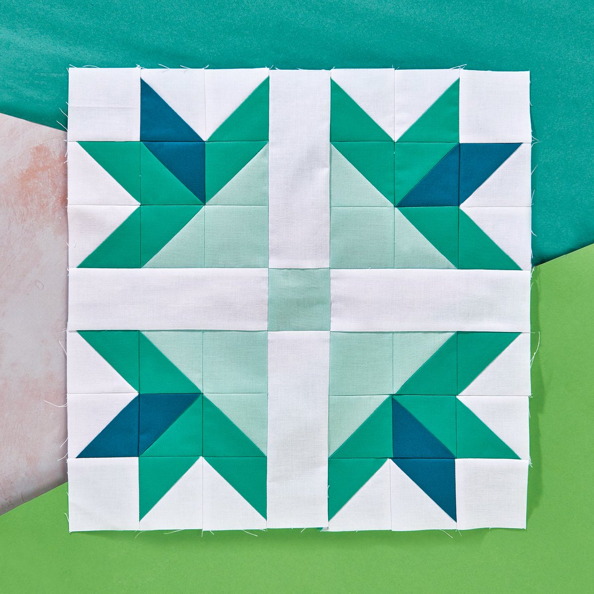 Another month another block! We’ve reached part 5 of Sarah Griffiths’ Paws and Pluses medallion sewalong with this dreamy green design