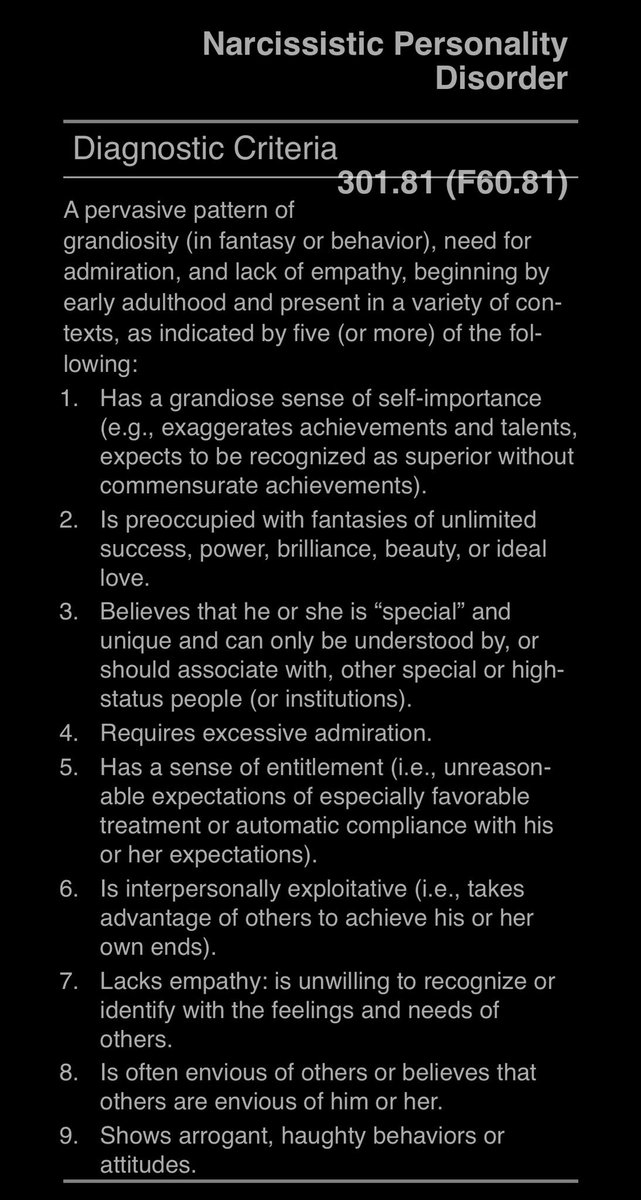 Retweeting this for, oh, no particular reason this Sunday morning.  
#NPD #NarcissisticPersonalityDisorder