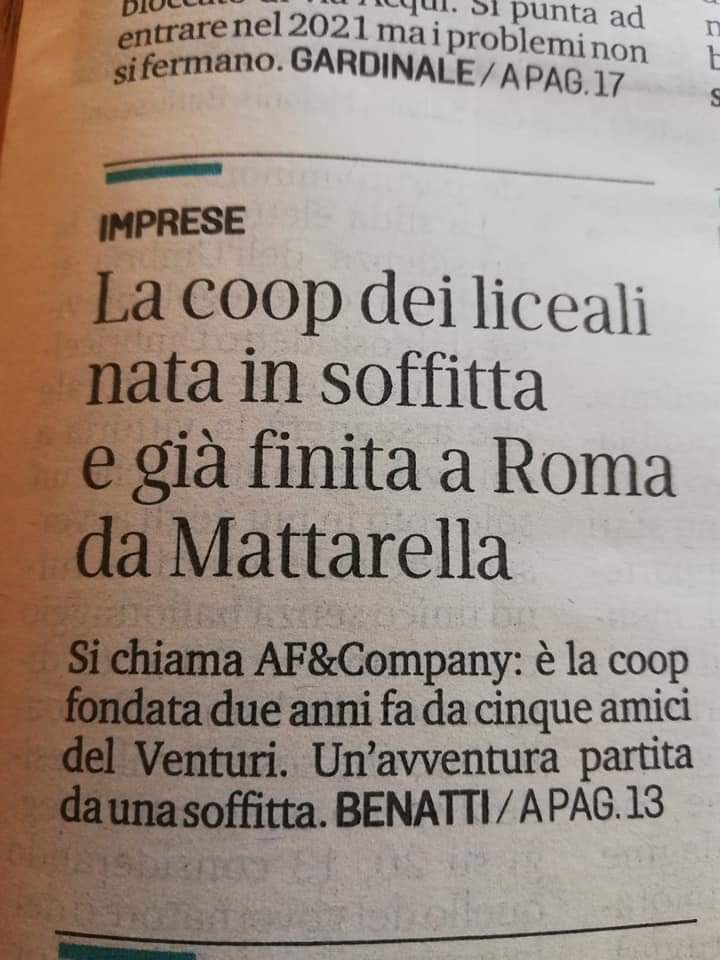 Confcoop_ER's tweet photo. AF&amp;Company, la cooperativa di giovani artisti modenesi nata dal percorso @Imprendocoop di @confcoopmo, oggi sulle pagine della @gazzettamodena.

I giovani soci raccontano la performance fatta per il centenario di @Confcooperativ1 davanti al presidente Mattarella. https://t.co/wK4swONWIh