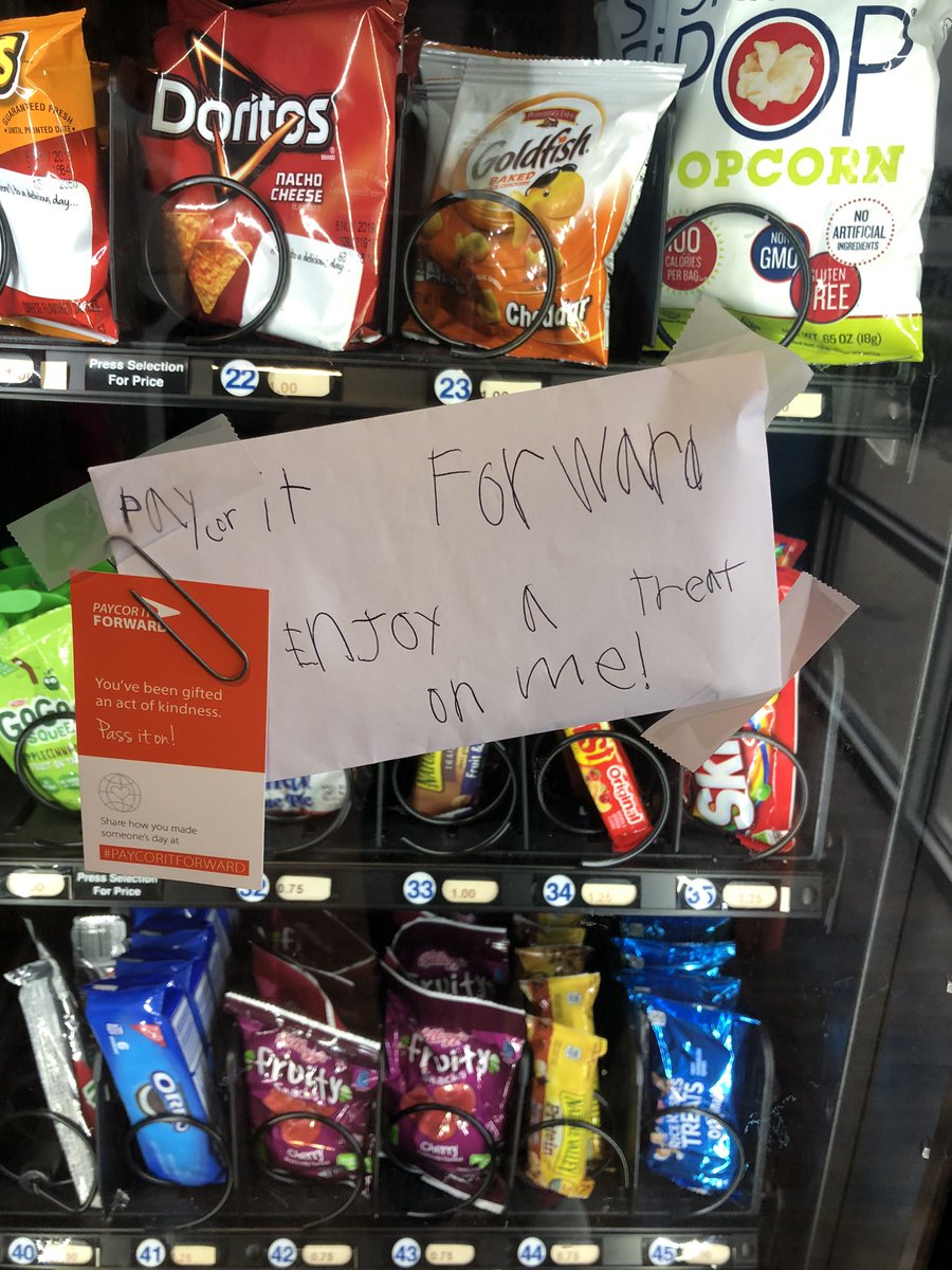 My kids were so excited to #paycoritforward with a random act of kindness. Who needs a treat at the vending machine?! #paycorinc