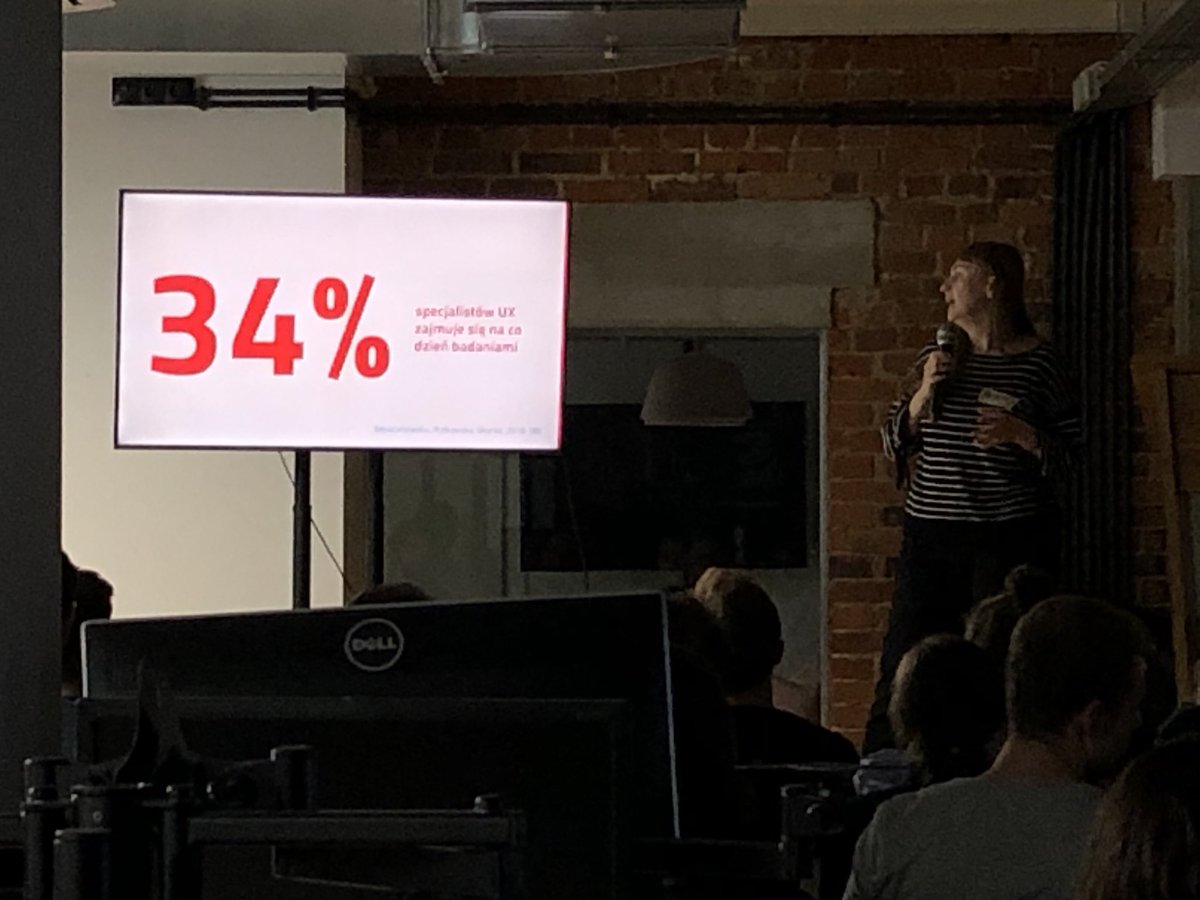 bil_ania's tweet photo. 34% UX designers do research during daily work. What with the rest 66? 🤯  researcher Patrycja Rudnicka our ⁦@dribbble⁩ meetup at ⁦@Boldarecom⁩ 🙌 https://t.co/2OnOMkOuYQ