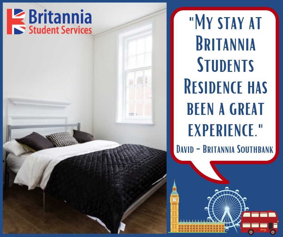 BritanniaSts's tweet photo. https://t.co/FSS9ABn5Vh

"My stay at Britannia Students Residence has been a great experience."

- David, Britannia South Bank

#Testimonial #BritanniaStudents
#LondonLiving https://t.co/pnUnbEv9lj