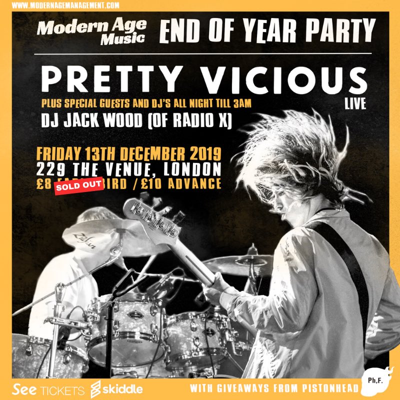 Early bird tickets for our end of year party with <a href="/prettyviciousuk/">Pretty Vicious</a> are now sold out. 🎟General sale moving fast. Grab ‘em here: bit.ly/2IzeZOu