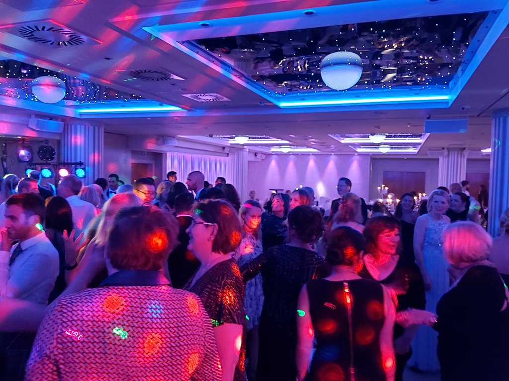 CoordinatorJsy's tweet photo. Hair down - makeup on. Time to network, chat, laugh, eat & dance - good for the working soul. Missed those who had to work β€ #strictlyHCS @becksherrington @ClaireSambridge @ClareRyder6 @JennaMackay4 @jessiem11898218 @Valter_Jsy @ChiefNurseJsy @sallyannecook4 @greenpdl https://t.co/OnhFgGMjnS