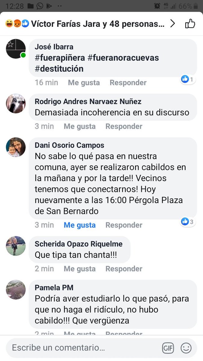 La gente de su comuna está hablando alcaldesa Nora Cuevas, pena que no sepa lo que en realidad queremos. Si hemos hecho cabildos, si tenemos demandas claras, si queremos una nueva constitución y si queremos justicia a la violación de ddhh <a href="/tv_monica/">Mónica Rincón González</a> @fernandopaulsen <a href="/JorgeSharp/">Jorge Sharp</a>