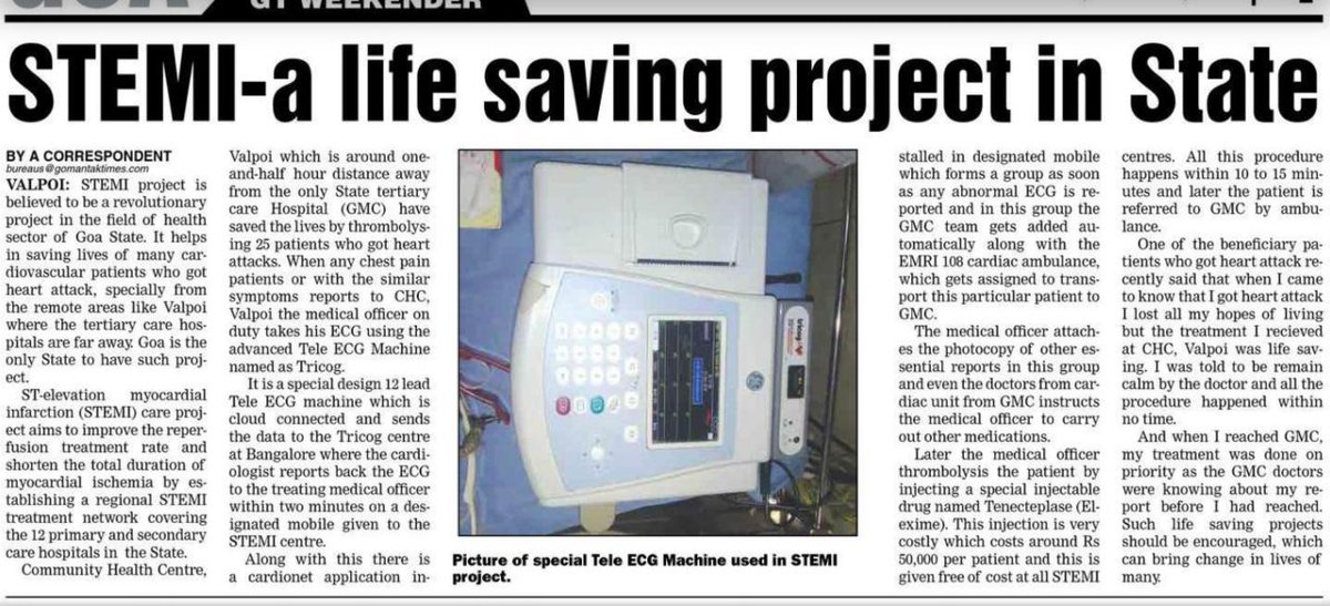 Akib6604's tweet photo. STEMI Goa, a Revolutionary project aims to decrease cardiac mortality and morbidity resulting from Heart Attack. This indeed have helped in saving lives of many. Thanks to the architect of Goa's modern health system &amp; this project @visrane. And our doctors Dr. Guruprasad &amp; team. https://t.co/PoRzb7tgmP