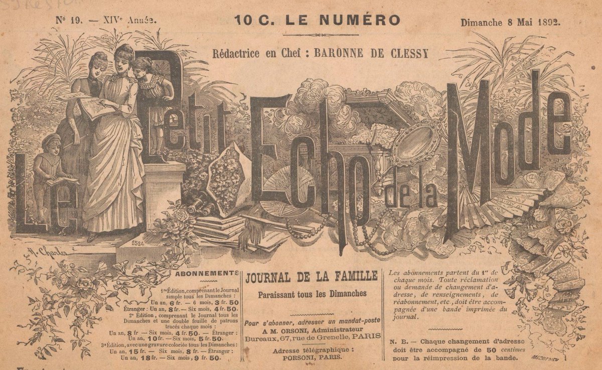 ClaudineDucol's tweet photo. La bibliothèque Nationale vient de numériser la collection du célèbre périodique, Le Petit Echo de la Mode, conservé à la bibliothèque Forney. Fondé par Charles-Huon de Penanster, le Petit Echo de la Mode parait pour la première fois le 8 août 1880. https://t.co/bpduTifx1b