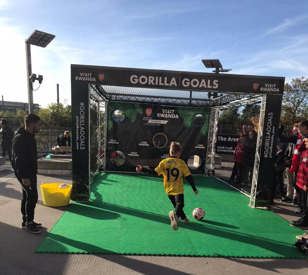 visitrwanda_now's tweet photo. Heading to Emirates Stadium for the @Arsenal vs. Crystal Palace match today? Pass by @visitrwanda_now’s #GorillaGoals event to learn more about gorilla conservation in #Rwanda and get the chance to win a signed @Arsenal jersey! #VisitRwanda #ARSCRY https://t.co/89Ozujgguf
