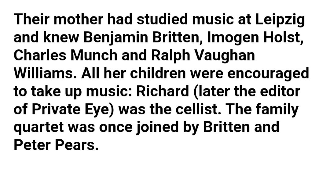 Richard Ingrams' family had very close ties with Benjamin Britten and his boyfriend Peter Pears. Colin Peters was caught ferrying scugnizzi from Naples for the pleasure of Britten and friends on Ischia. https://twitter.com/ciabaudo/status/1119126953481474054?s=19 https://www.independent.co.uk/news/obituaries/leonard-ingrams-303060.html https://threader.app/thread/1077927565241843712