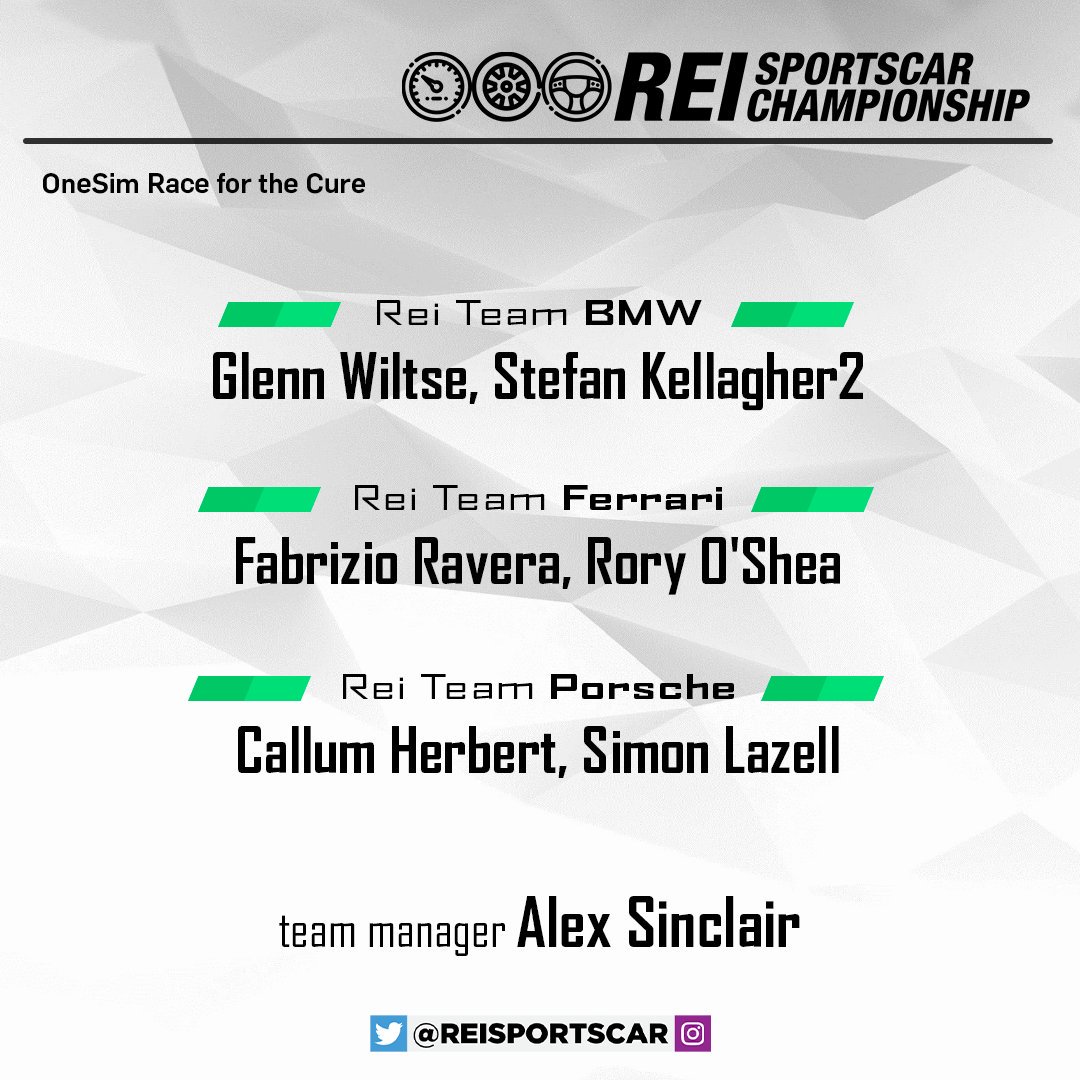 Here are our three lineups for today's race!

Don't forget to follow the stream: youtu.be/LPZ_cbQc8nw

And the live timing here: livetiming.sdk-gaming.co.uk/livetiming.htm…

#simracing #esports #charityrace #reisportscar #iracing