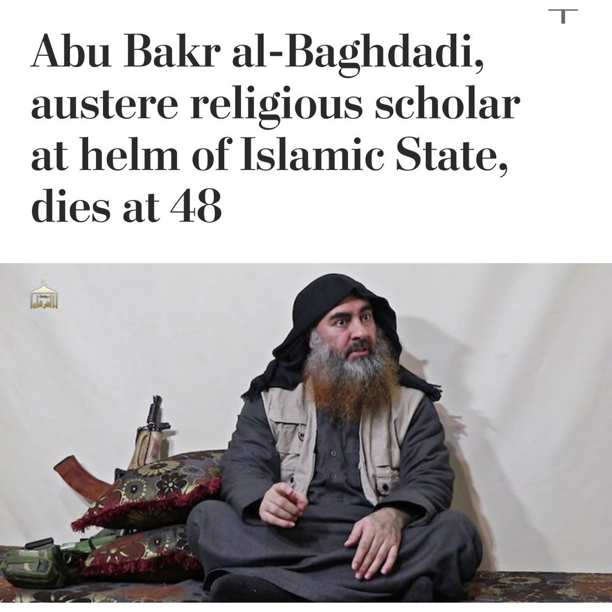  Epilog. Today American forces killed ISIS leader al-Baghdadi, who the Pulse shooter swore allegience to. Media is now recasting al-Baghdadi as a sympathetic figure.This...from “Islamic State’s terrorist-in-Chief” to “austere religious scholar at helm of Islamic State.