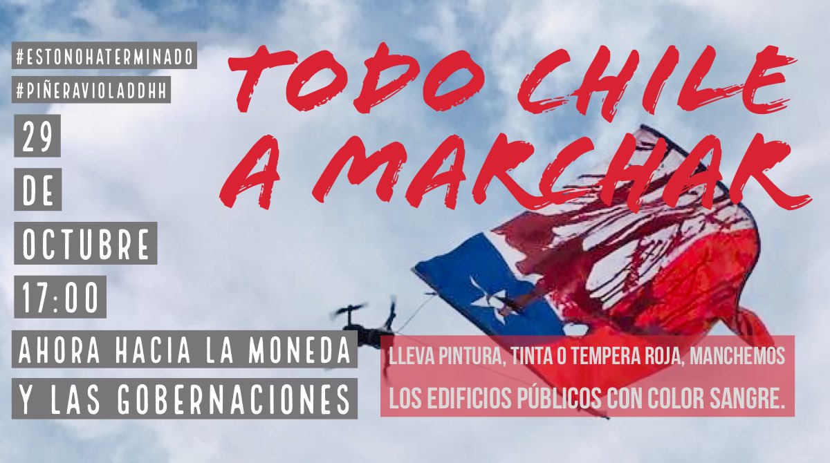 ProfeCanuto's tweet photo. Porque #PiñeraViolaDDHH y #EstoNoHaTerminado este martes marcharemos a las 17:00 y pintaremos los edificios públicos de color sangre.
Comparte y difunde 🙋🏻‍♂️🙋🏻‍♀️
Stgo, todos a La Moneda.
Regiones, hacia la Gobernación. https://t.co/6SmJkglSfN