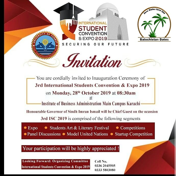JanMohammadAman's tweet photo. Special Invitation

We Are Pleased To Inform You That Our Project  Balochistan Dates Has Been Selected For 3rd International Student Convention and Expo in Karachi
We Invite You To Attend The Convention and Expo And Visit Our Stall To Support Us
#BalochistanDates #UoT #ISCKHI2019 https://t.co/vJfyIvyMGZ