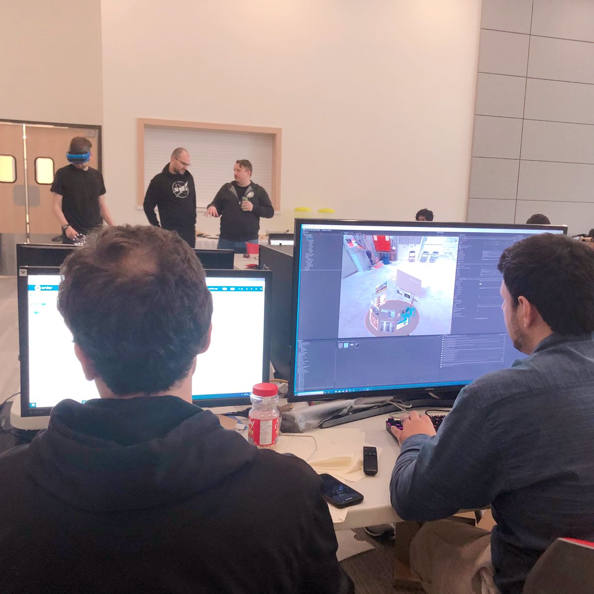 TheCryptoWoman's tweet photo. This is how we spent the weekend: @bitswift in front of the open #bitswift #blockchain client on $ARDR and Alex front of #unity pulling the data into a #virtualreality experience for #hack4heritage and me standing behind helping where I can. https://t.co/mKDyFsyRt4