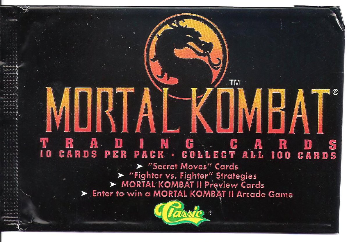 ded00366589's tweet photo. Mortal Kombat Trading Cards were released to promote the home versions of the game. Each pack included 10 cards, where the players had to collect all 100 of them. A check list was available and there were ads in various gaming magazines regarding it. https://t.co/V9r3W9eigy