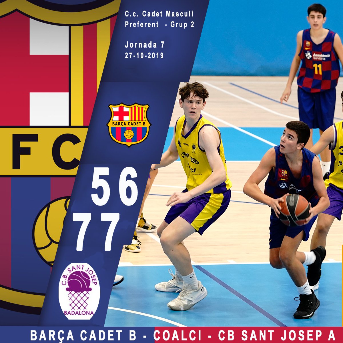 CanalDisset's tweet photo. 📅FINAL PARTIT| 56-77
📊C.c. Cadet Masc. Preferent - Primera Fase - 02
📈Jornada 7
🔴Ciutat Esportiva Joan Gamper
👉BARÇA CADET B - COALCI - CB SANT JOSEP A
🏀 @FCBbasquet Cadet B - @CBSantJosep

@FCBbasquet
 #2005generation 
🔵🔴 #ForçaBarça! https://t.co/8tRkMCFo2V