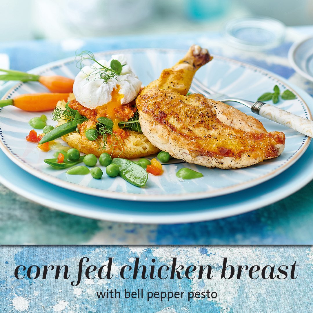 Our sublime yellow-red pesto paired with a corn fed chicken breast fascinates the senses in this twist on a traditional dish.