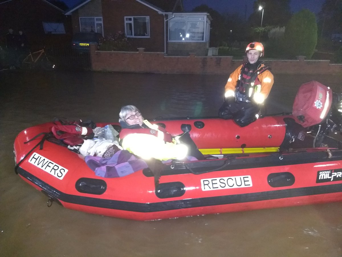Hereford and Evesham boat crews completing an evacuation of several properties and a nursing home by boat, medical staff being transported to vulnerable members of the public to give support.