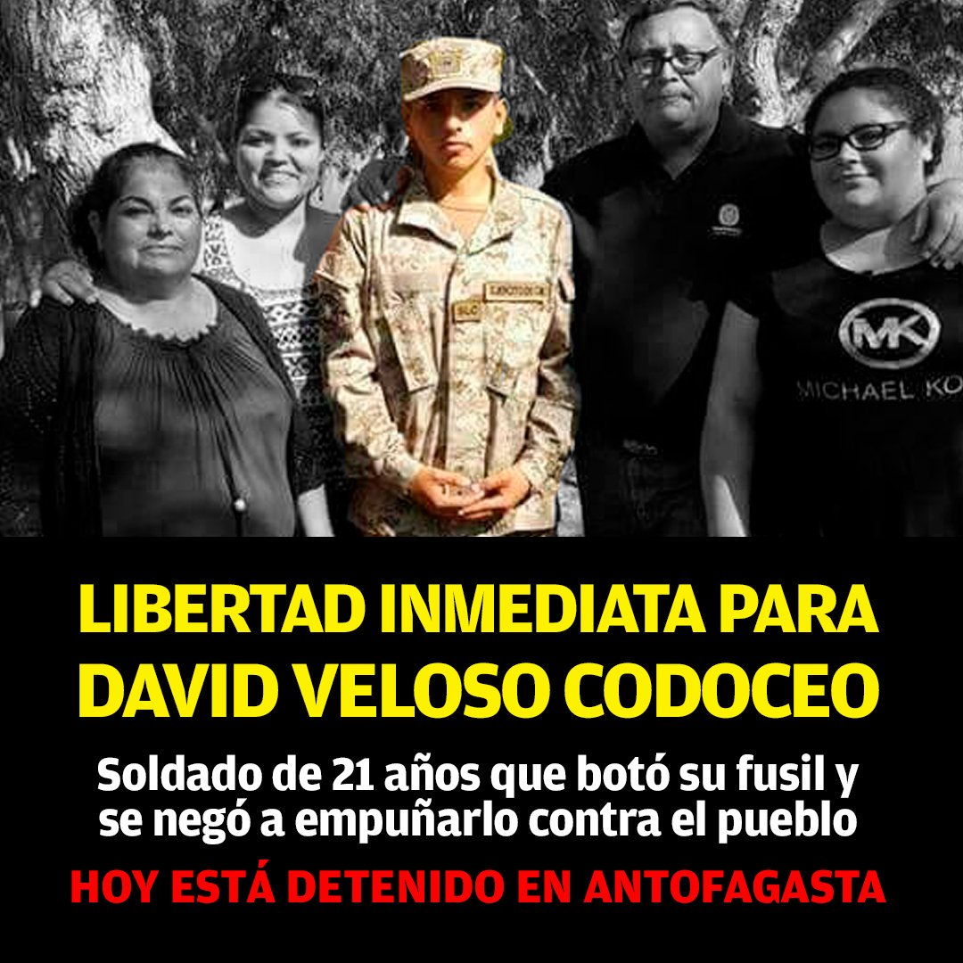 Exigimos LIBERTAD INMEDIATA para DAVID VELOSO CODOCEO, el soldado que se negó a empuñar su fusil contra el pueblo. ✊😠#LibertadParaDavidVeloso #NoMásRepresión #ChileDespertó #PiñeraViolaDDHH #EstoNoHaTermnado #ChileNoSeRinde