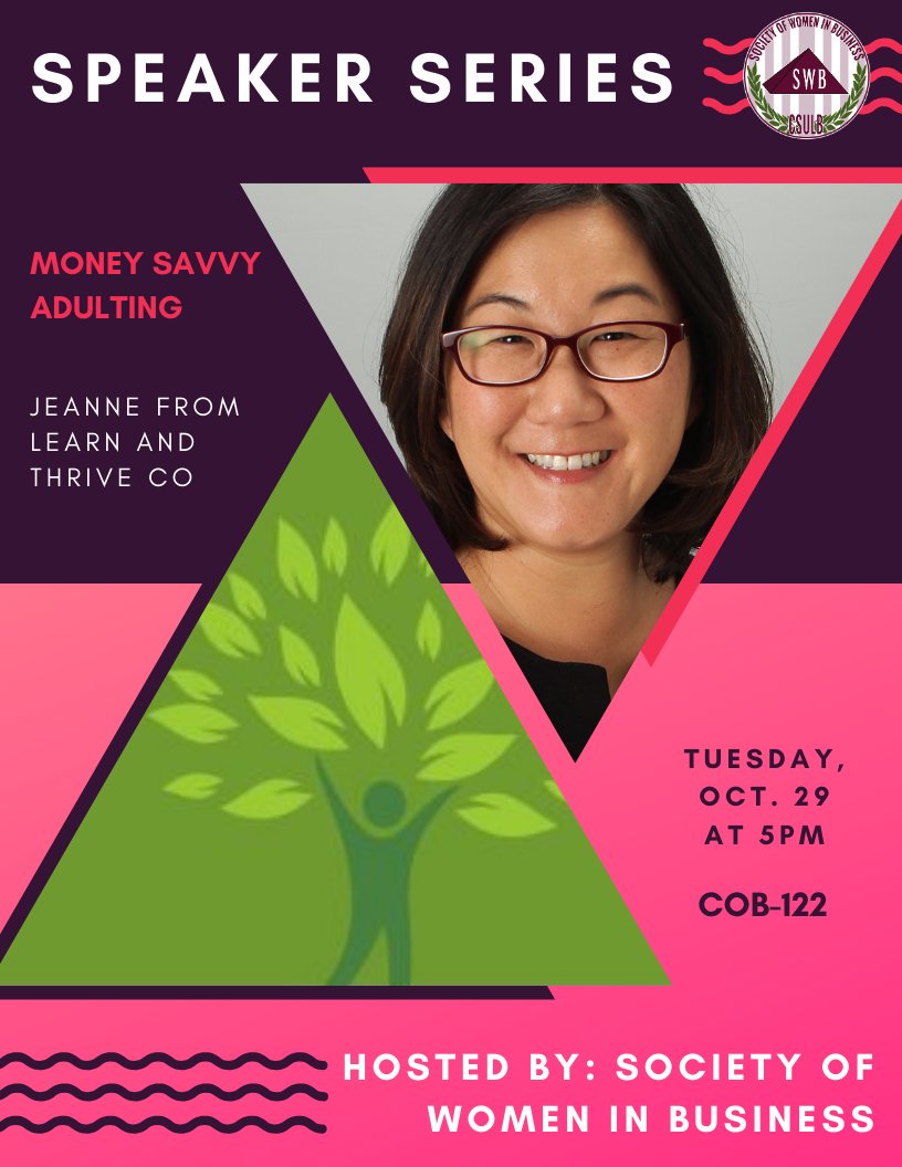 CSULBSWB's tweet image. Come out and join us this Tuesday for our next guest speaker! 

#swb #societyofwomeninbusiness #csulbswb #csulb #gobeach #speakerseries