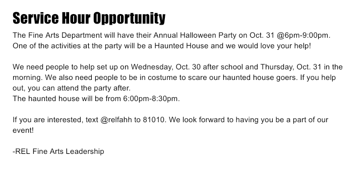 Service Hour Opportunity for Lee HS students!
