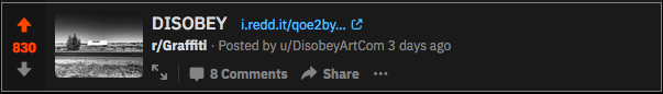 DisobeyArtCom's tweet photo. Hey everybody out there, just want to thank you for the positive responses on #reddit to my first post!   Very cool!

#Anonymous #Disobey #StreetArt #Graffiti #Art #Photography 

htts://DisobeyArt.com/ https://t.co/OJZTlJYgoJ