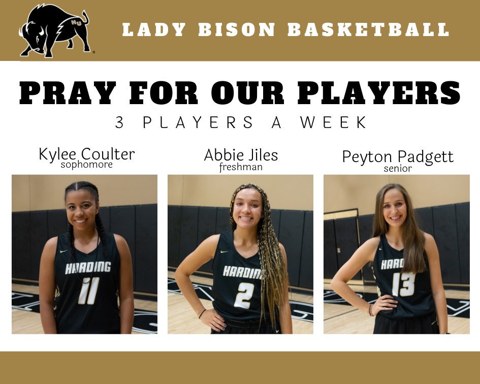 Harding_WBB's tweet photo. 1 John 5:14 says, "This is the confidence we have in approaching God: that if we ask anything according to his will, he hears us." 

We ask you to join us in praying for our players. Your encouragement and support is unmatched! Thank you for loving Lady Bison basketball. https://t.co/8xyRVFJaPw