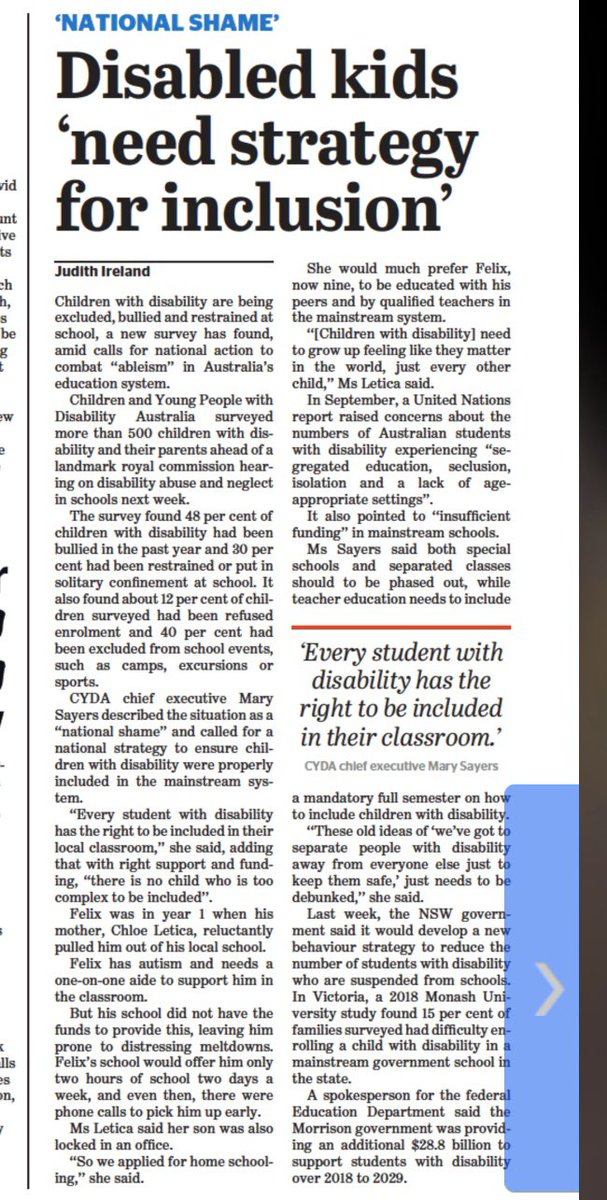 CydaAu's tweet photo. See our article today in @smh by about our national shame on a lack of inclusive education for students with disability. On the eve of the Disability Royal Commission first hearing we are releasing two major reports today #CoalitionInclusiveEducation https://t.co/lKCqQyKcgy