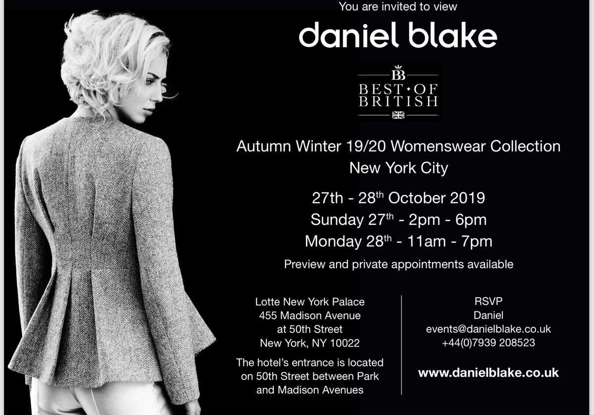 Preview and private appointments are still available for our AW 19/20 Womenswear Collection at Lotte New York Palace today and tomorrow. RSVP events@danielblake.co.uk to secure yours!

#NewYork #AW1920 #BestofBritish