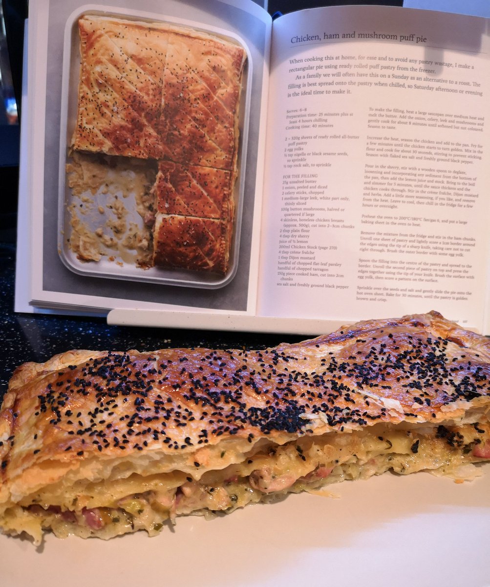 Gerrys_Kitchen's tweet photo. Decided to spend some time in the kitchen today and managed to knock this Chicken, Ham &amp; Mushroom Pie out of the park. Easy to follow recipe from @marcuswareing #MarcusAtHome Managed to feed three with plenty left over to do another dinner later this week. #cookbook #homecooking https://t.co/Zq4gGCIymO