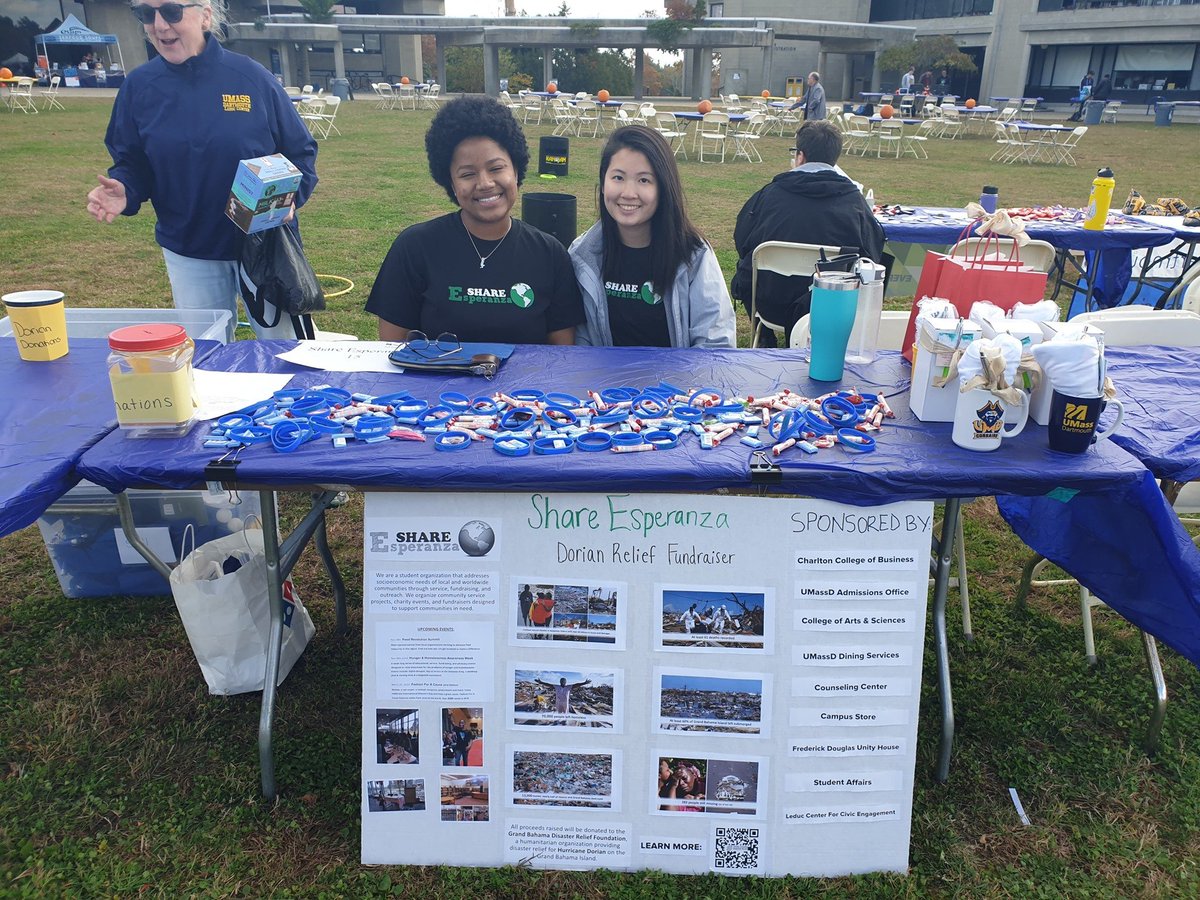 ShareEsperanza's tweet photo. We had a successful fundraiser at Family Fall Festival yesterday! The donations will provide relief and aid to those impacted by Hurricane Dorian. We had a great turnout and raised over $200! Thank you to our sponsors and everyone who stopped by our table! #proudtobeumassd https://t.co/XyaPFhp7SQ