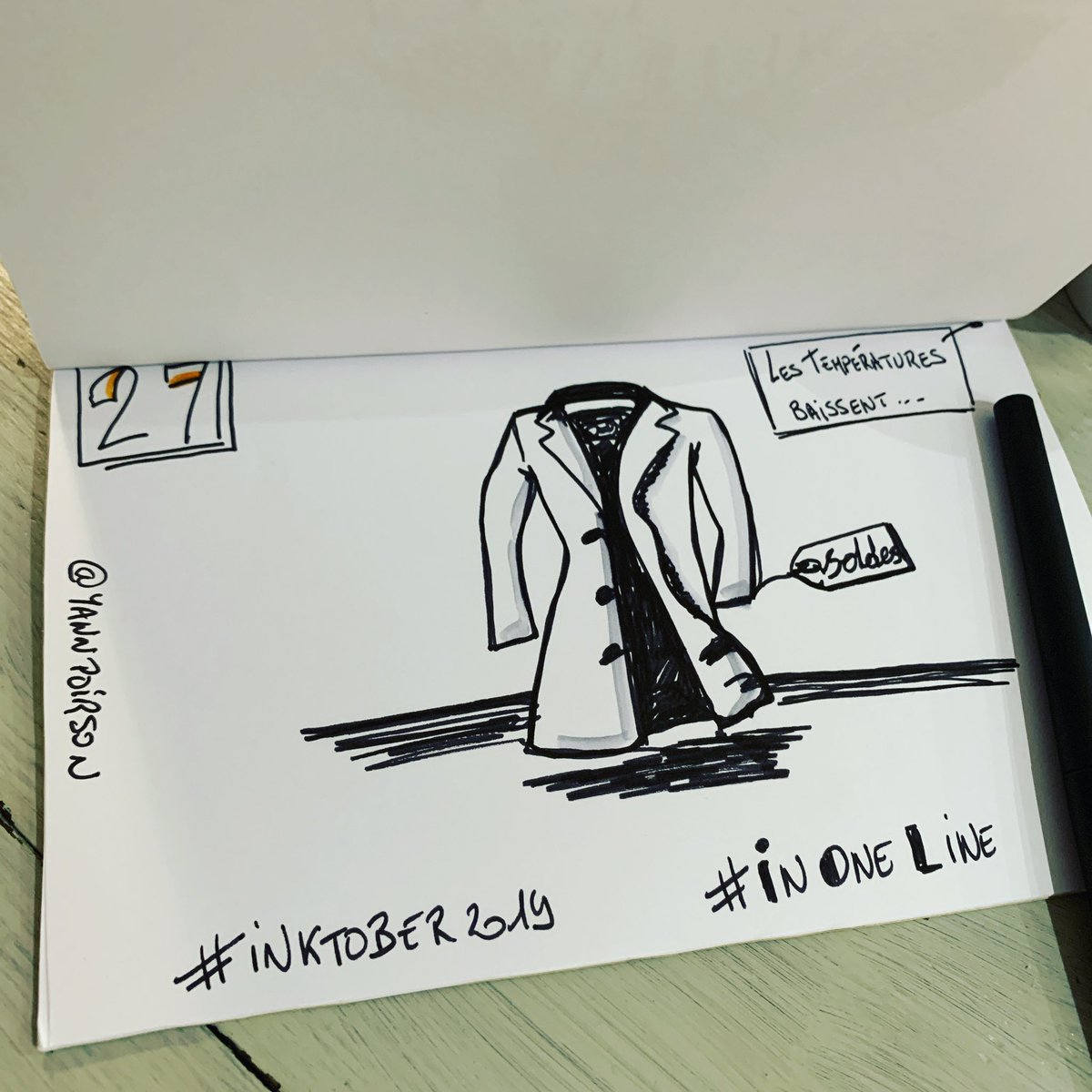 YannPoirson's tweet photo. #inktober2019 jour 27 : les températures baissent, il est temps de ressortir son #manteau... #Coat (retard rattrapé 😉)
@inktober #InOneLine
Cc #VisualTeam @Bloculus #CanopeDTBFC https://t.co/biQyGnmeTr