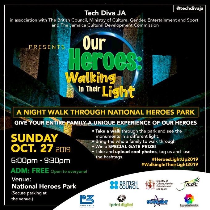 RebelWomenLit's tweet photo. We included 3 art events happening this week in our last newsletter. One of them is #TechDivaJA's Night Walk through National Heroes Park happening tonight!
This is a fun way to reimagine the way we experience visual art at night. https://t.co/9Sy7Bt2Yrp