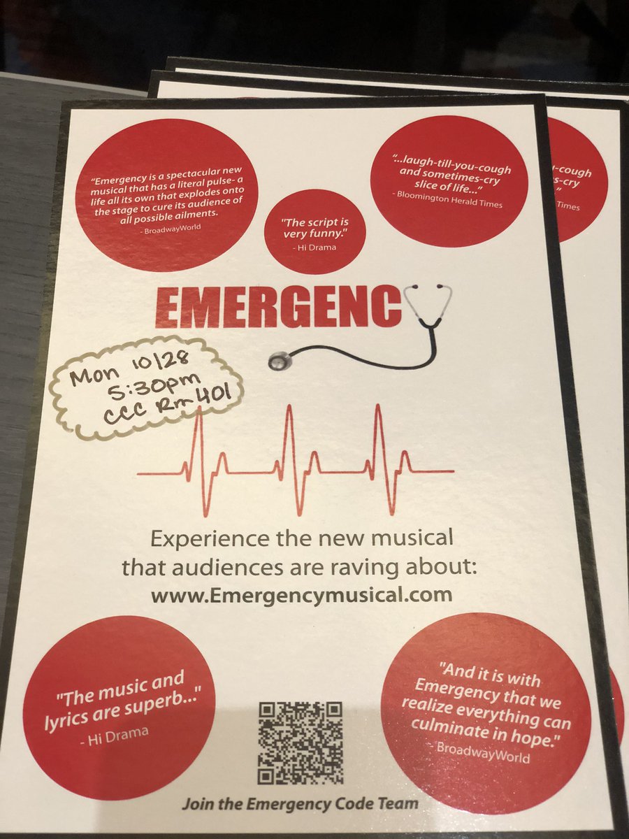Please join us for a special 1 hour performance of Emergency Musical at #ACEP19 tomorrow- Monday 10/28 at 5:30 pm in CCC room 401 ! Also stop by wellness center to meet the creator Dr Jeff Foy today at 3 and tomorrow at 2! #ACEP2019 #emergencymusical