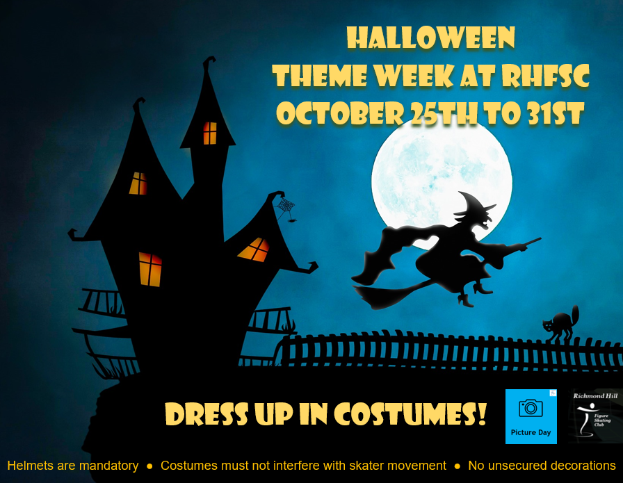 RHFSC's tweet image. It's Picture Day at RHFSC Halloween Theme Week (Oct 15 to 31). Skaters, don't forget to wear your Halloween costume!