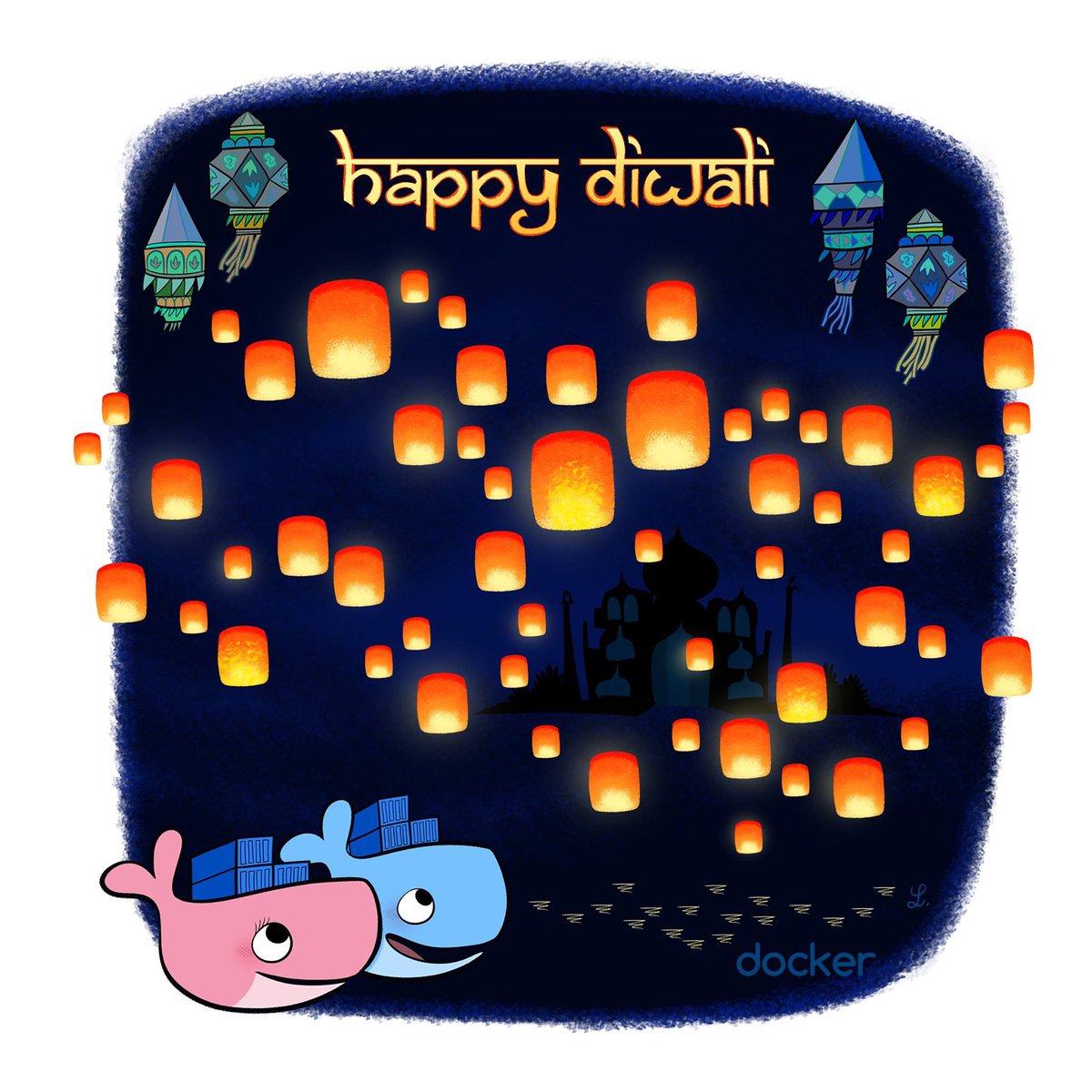 Docker's tweet image. Happy #Diwali from all of us at #Docker!