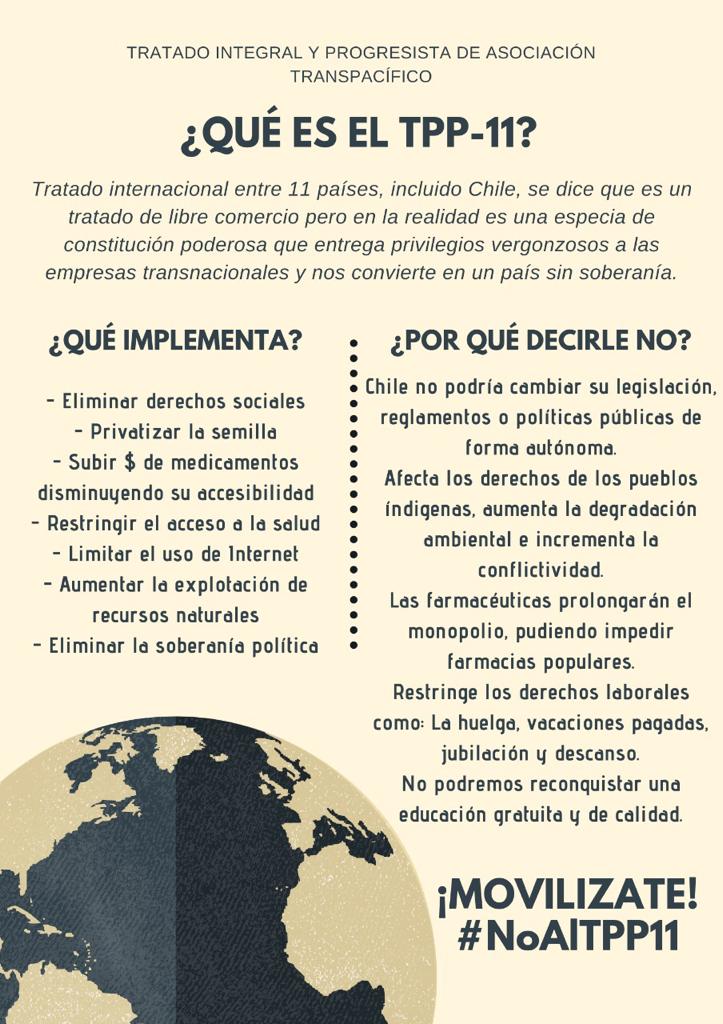 lolenube's tweet photo. SI EL TPP11 ES APROBADO, NADA DE LO QUE HEMOS HECHO HABRÁ VALIDO LA PENA. 
NECESITAMOS UNA NUEVA CONSTITUCIÓN Y PARA ESO DEBEMOS FRENAR ESTE TRATADO
#NuevaConstitucion #NuevaConstitucionParaChile #TPP11 #PiñeraViolaDDHH #ChileDespierto #ChileNoSeRinde @PamJiles @GiorgioJackson https://t.co/g0eSL80JN0